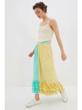 Anthropologie Eva Franco Lynsey Gingham Maxi Skirt Sz XS